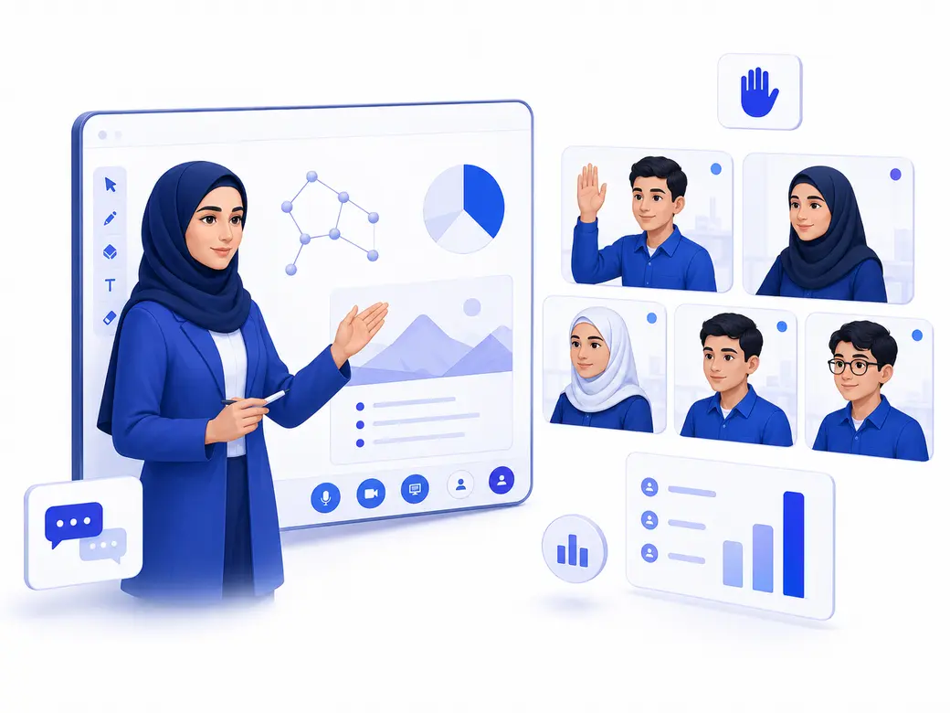 معلم و دانشآموزان در یک کلاس آنلاین تعاملی